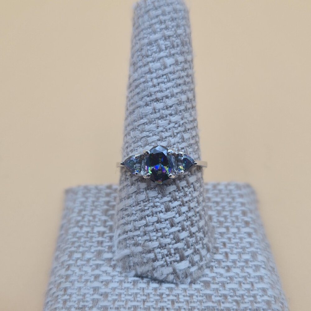 Size 8.75 Sterling Silver Colorful Triple Cubic Zirconia Band Ring A5882